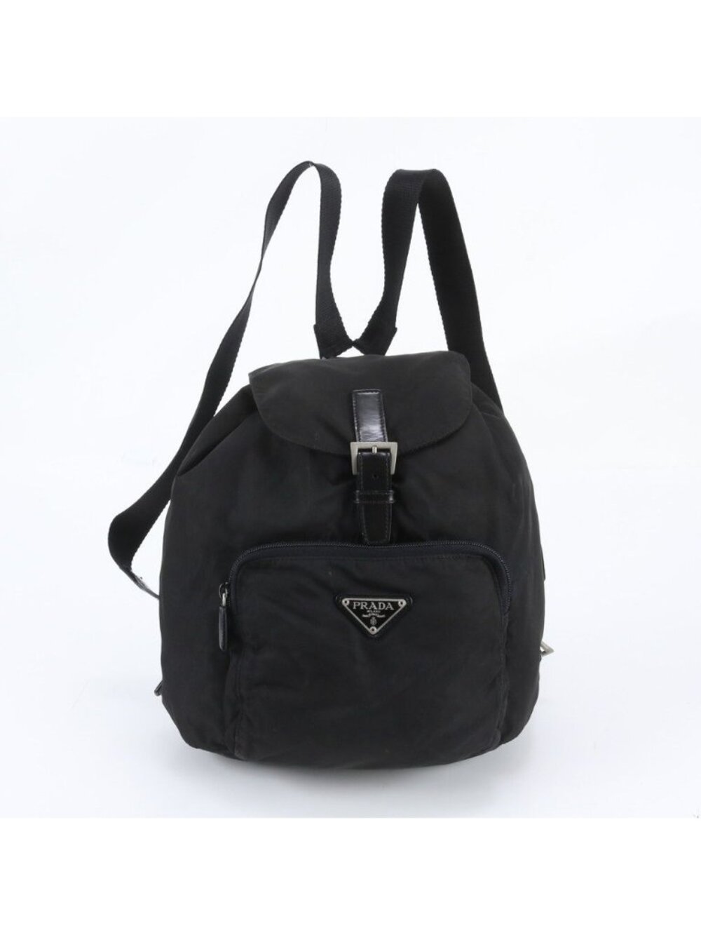Prada Tessuto Nylon Triangle Logo Leather Backpack Shoulder Bag Black